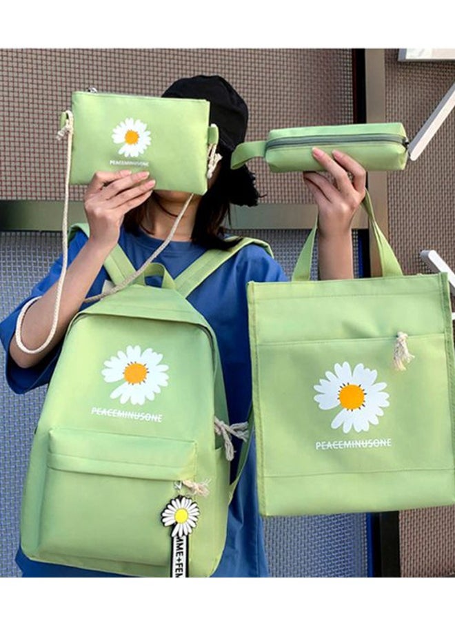 Arabest - 4Pcs Kawaii School Backpacks Combo Cute Flower Pendant Aesthetic Canvas School Bag Bookbag Back To School Supplies Daypack, Green, Large, Classic - Image 1