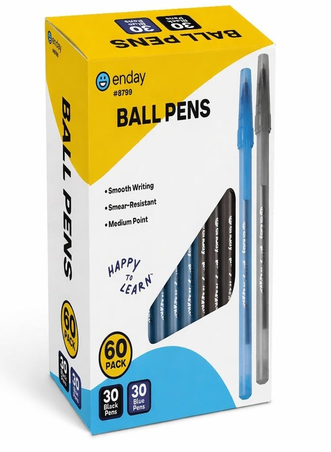 Enday Pens Ballpoint (60 Pack) 30 Blue & 30 Black Pens, Ink Pens Bulk, Medium Point 1.0mm, Smooth Writing Ballpoint Pens, Comfortable Grip Ball Point Pens Black, Quick Dry Ink. - Image 1