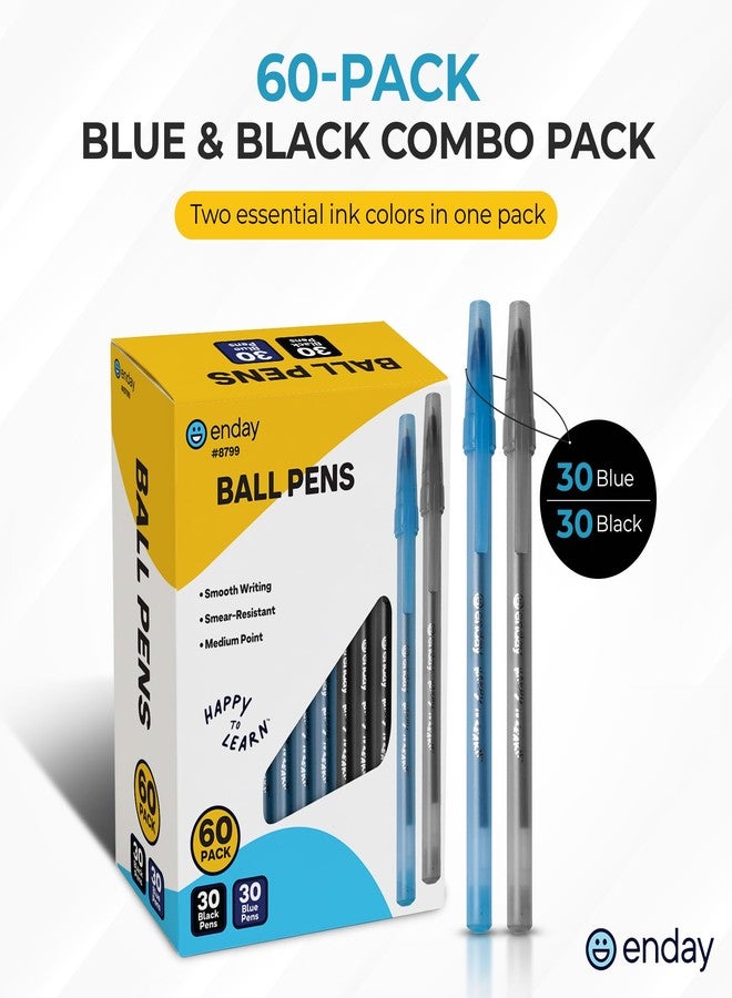Enday Pens Ballpoint (60 Pack) 30 Blue & 30 Black Pens, Ink Pens Bulk, Medium Point 1.0mm, Smooth Writing Ballpoint Pens, Comfortable Grip Ball Point Pens Black, Quick Dry Ink. - Image 2
