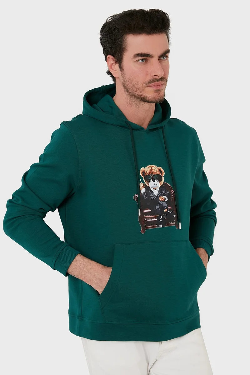 Exxe Cotton Printed Kangaroo Pocket Hooded Sweat Men's Sweat 6141005