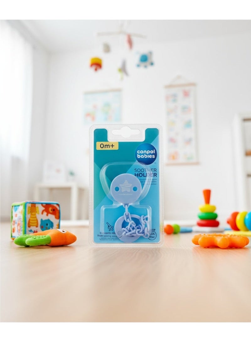 Canpol Babies Soother Holder | 0m+ | Pacifier Clip with Chain | Prevents Pacifier Loss | BPA Free | Blue - Image 1