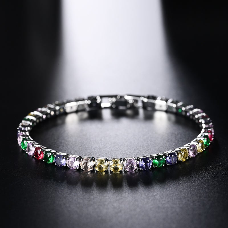 4.0 Zircon Full Diamond Tennis Bracelet for Women, Simple Geometric Style, Multi-Color