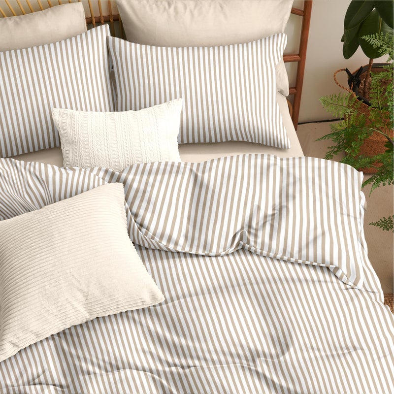 Nayoroom Tan Striped Duvet Cover Queen Size Light Brown Stripe Duvet Cover Dorm Bedding Set 3 Pieces Soft Lightweight Washed Microfiber Farmhouse Bedding Set Gifts for Women Men - Image 5