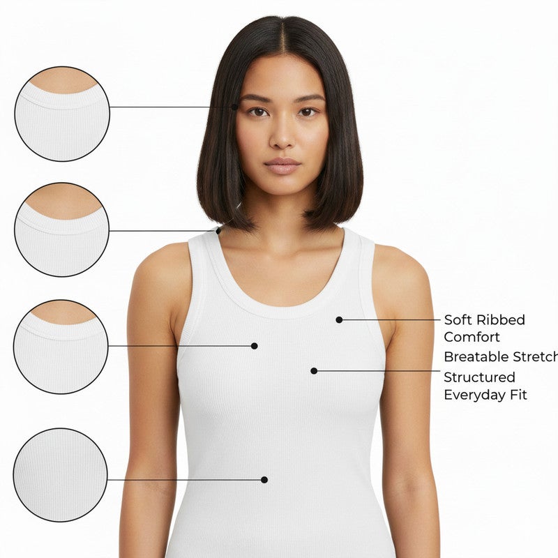 JOANNA Women Tank Top Ribbed Scoop Neck Slim Fit Casual Daily Wear Sleeveless Basic Essential Layering Piece Apparel Top - Image 2