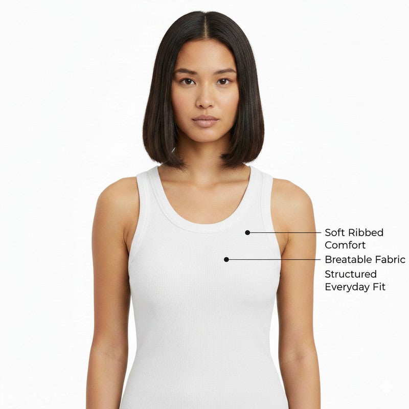 JOANNA Women Tank Top Ribbed Scoop Neck Slim Fit Casual Daily Wear Sleeveless Basic Essential Layering Piece Apparel Top - Image 4