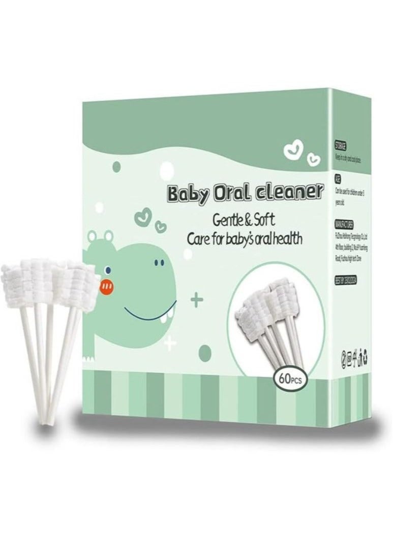 ATRJSZ 60 PCS Baby Tongue Cleaner & 2Pcs Baby Finger Toothbrush, Toothbrush Infant Upgrade Gum Cleaner with Paper Handle, Soft Gauze for 0-36 Month Baby - Image 1