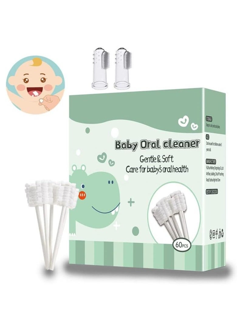 ATRJSZ 60 PCS Baby Tongue Cleaner & 2Pcs Baby Finger Toothbrush, Toothbrush Infant Upgrade Gum Cleaner with Paper Handle, Soft Gauze for 0-36 Month Baby - Image 4
