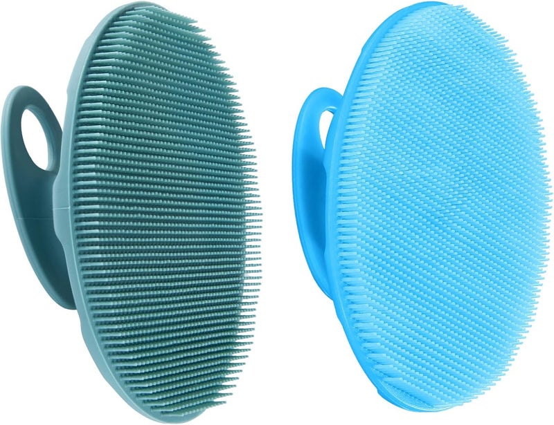 Innerneed Food-Grade Soft Silicone Body Cleansing Brush Shower Scrubber, Gentle Exfoliating and Massage for All Kinds of Skin (Blue+Dark Green) - Image 1