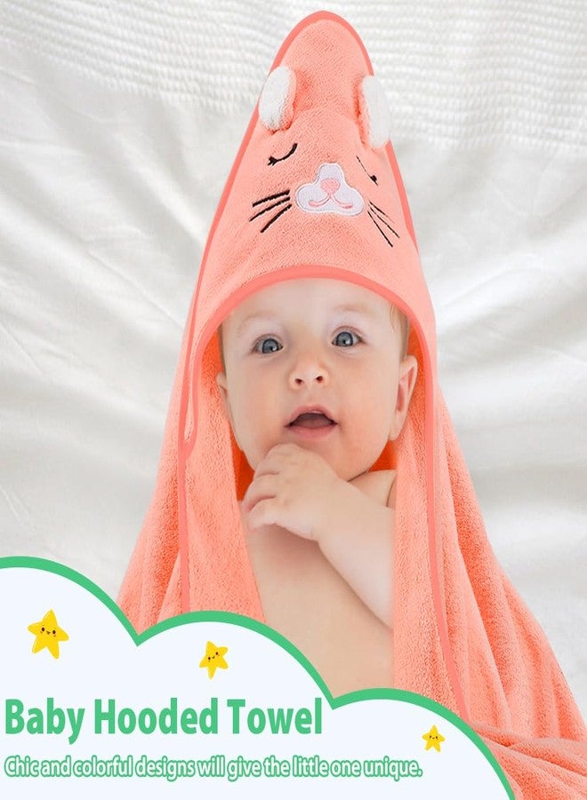 Vabrloy Baby Bath Towel,Ultra Soft Hooded Baby Towel,Toddler Bath Towels with Animal Design,Absorbent Baby Hooded Towel Shower Gifts for Baby Boys Girls,31.5x31.5 inch(Orange and Pink Kitten) - Image 5