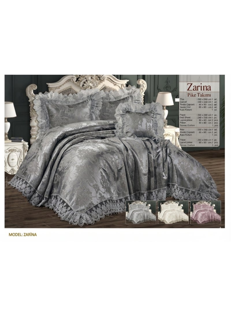 Zarina طقم غطاء سرير زارينا المميز - بطانية مزخرفة مع ملاءة سرير بحجم كينغ وأغطية وسائد وطقم غطاء وسادة ناعم وقابل للتنفس وقماش متين للاستخدام المنزلي والفندقي (رمادي) - Image 1