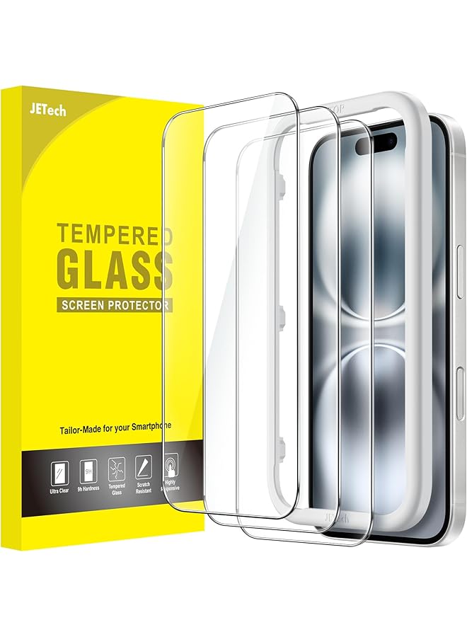 جي تيك واقي شاشة لهاتف آيفون 16 مقاس 6.1 بوصة مصنوع من زجاج مقوى مع أداة تثبيت سهلة، جراب شفاف عالي الدقة مكون من 3 قطع - Image 1