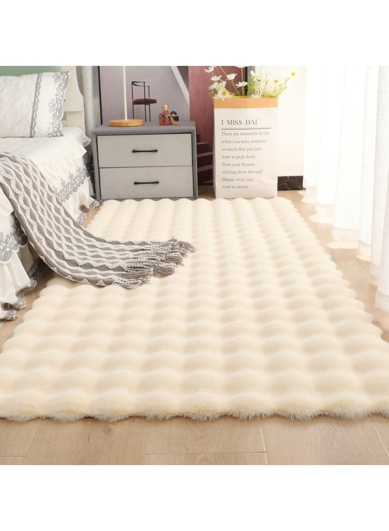 VUCATIN Soft Area Rug Machine Washable Faux Rabbit Fur Rug White Non Slip Fluffy Rug for Bed Dorm Bedside Shaggy and Fuzzy Nursery Rugs Rectangle (Beige) - Image 1