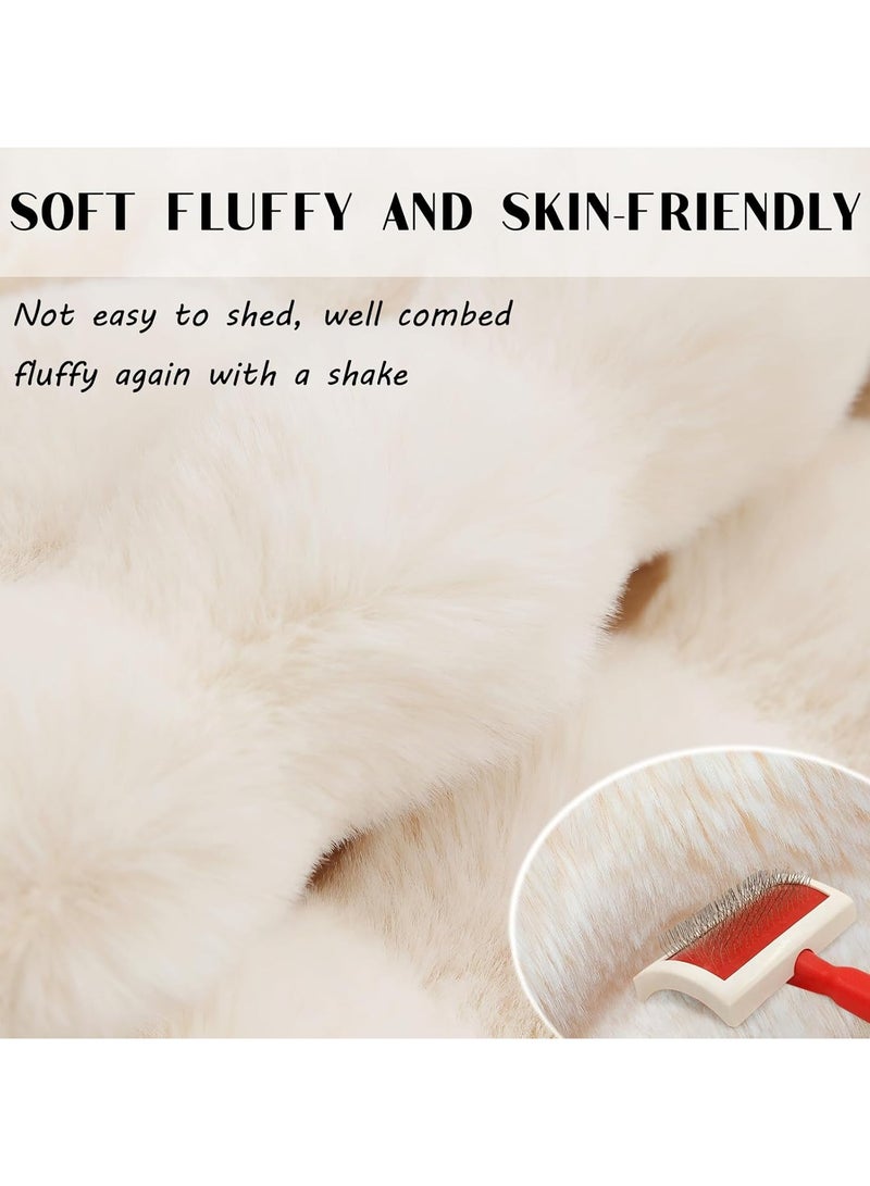 VUCATIN Soft Area Rug Machine Washable Faux Rabbit Fur Rug White Non Slip Fluffy Rug for Bed Dorm Bedside Shaggy and Fuzzy Nursery Rugs Rectangle (Beige) - Image 3