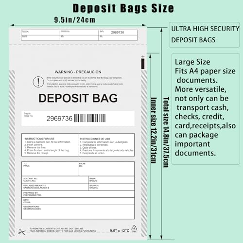 Seadasyoon Plastic Deposit Bags 30 Pack 9.5''x 15'', Opaque Security Bank Deposits,Cash register,Money bag for Cash,Bank Pocket,Tamper-Evident,Unique Barcode - Image 2