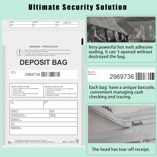 Seadasyoon Plastic Deposit Bags 30 Pack 9.5''x 15'', Opaque Security Bank Deposits,Cash register,Money bag for Cash,Bank Pocket,Tamper-Evident,Unique Barcode - Image 3