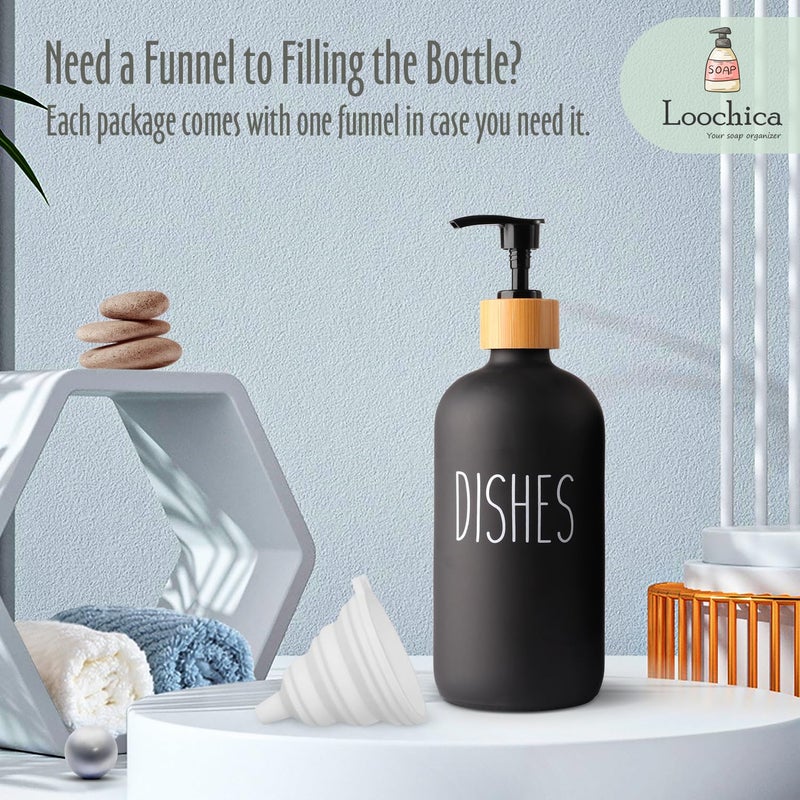 LOOCHICA Black Glass Kitchen Soap Dispenser, Detergent Dispenser or Dish Soap Dispenser for Kitchen Sink, Black Soap Dispenser, Modern Farmhouse Decor Dish Soap Pump for Kitchen Organization - Image 3