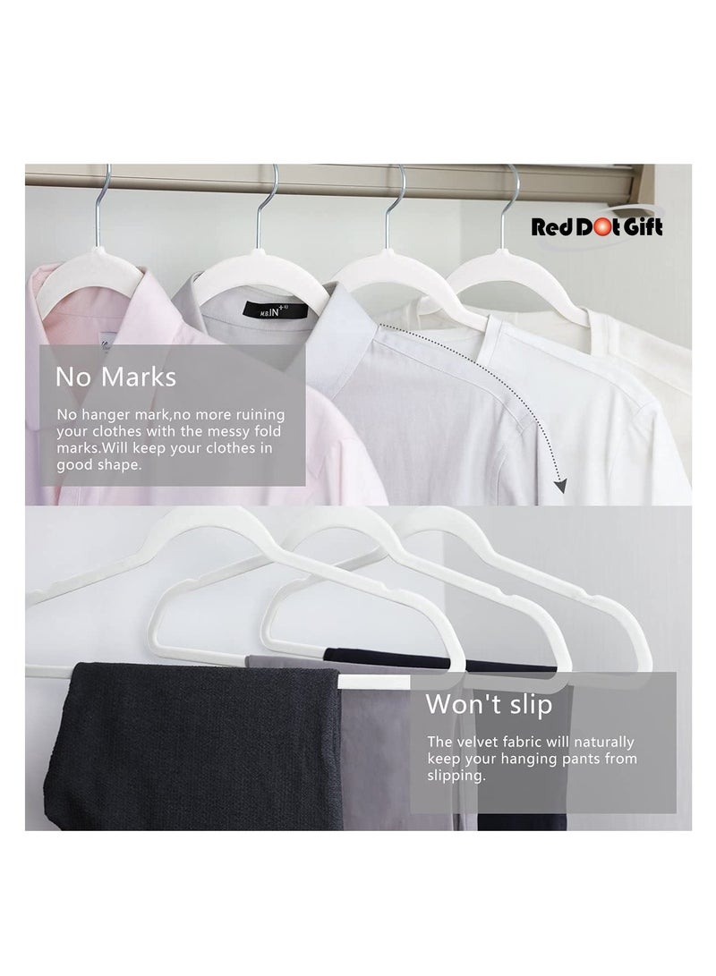 Red Dot Gift 50 Pieces White Non-Slip Velvet Hangers With 360 Degree Rotatable Hook,Durable and  Slim - Image 4