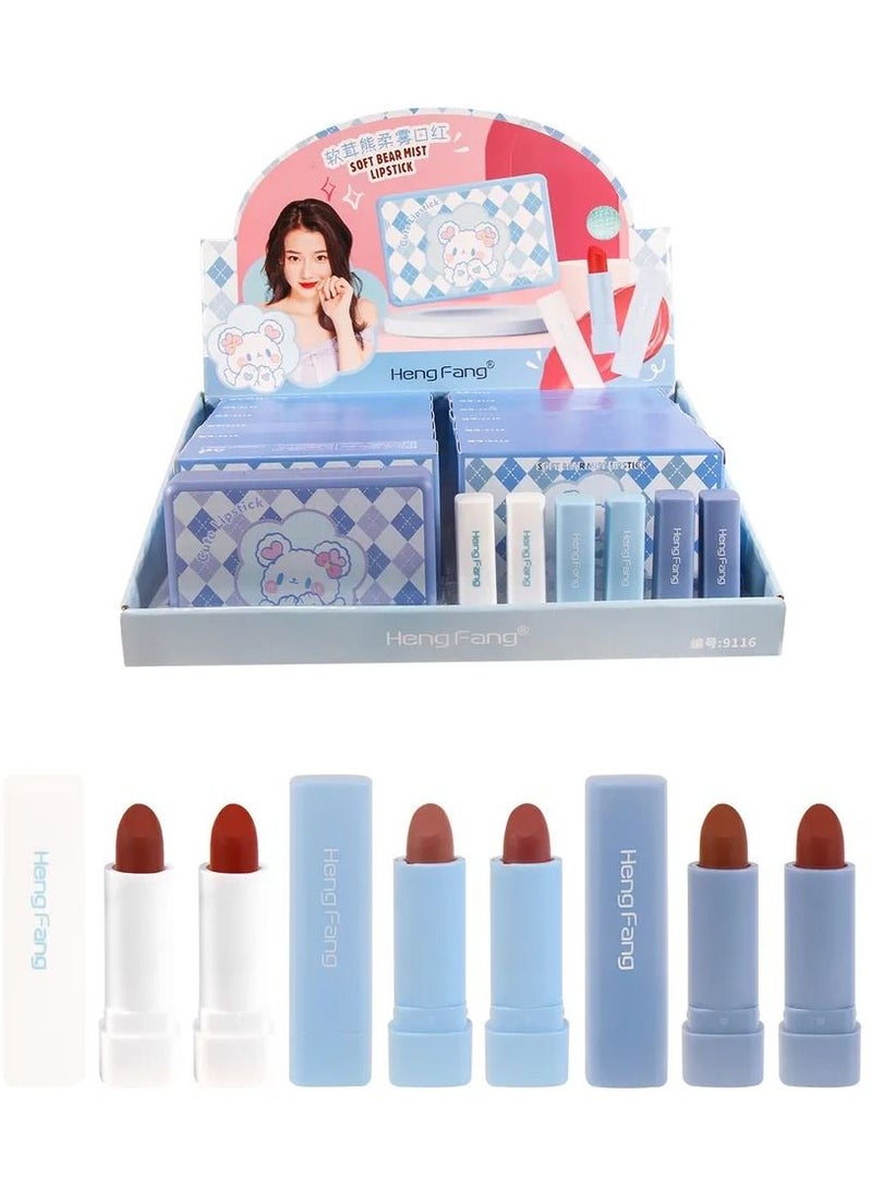 هينغ فانغ طقم أحمر شفاه سوفت بير ميست – 6 ألوان مع علبة مرآة - Image 4