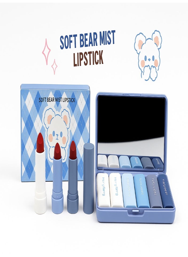 هينغ فانغ طقم أحمر شفاه سوفت بير ميست – 6 ألوان مع علبة مرآة - Image 1