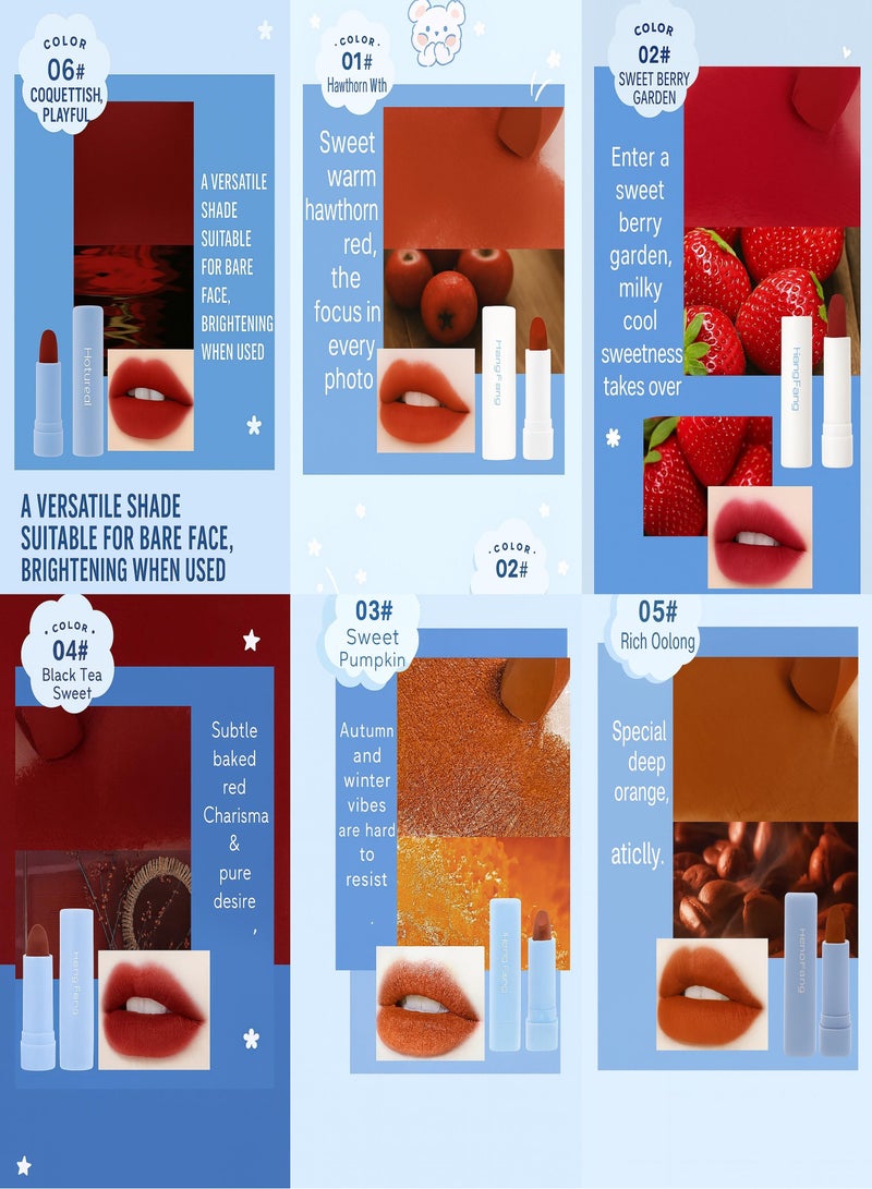 هينغ فانغ طقم أحمر شفاه سوفت بير ميست – 6 ألوان مع علبة مرآة - Image 5