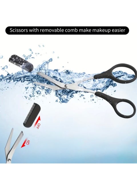 Professional Eyebrow Scissors with Guide Comb, Precision Grooming Tool, Waterproof Design