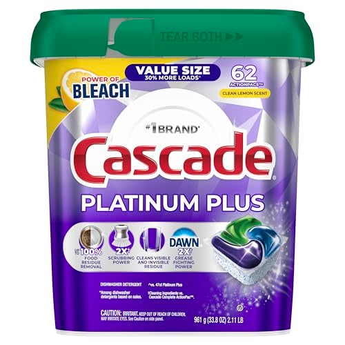 Cascade Platinum Plus Dishwasher Pods, Dish Detergent Soap, Clean Lemon Scent, 62 Count - Image 1