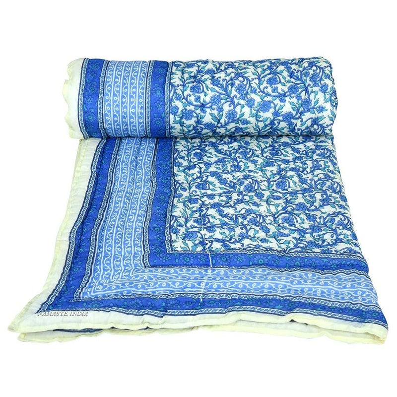 SVT Traditional Famous Jaipuri Beautiful Floral Print in Multi Blue in mughal Print Jaipuri RajaiRazaiQuilt SingleSingle Bed QuiltComforterAC QuiltAC Comforter - Image 2