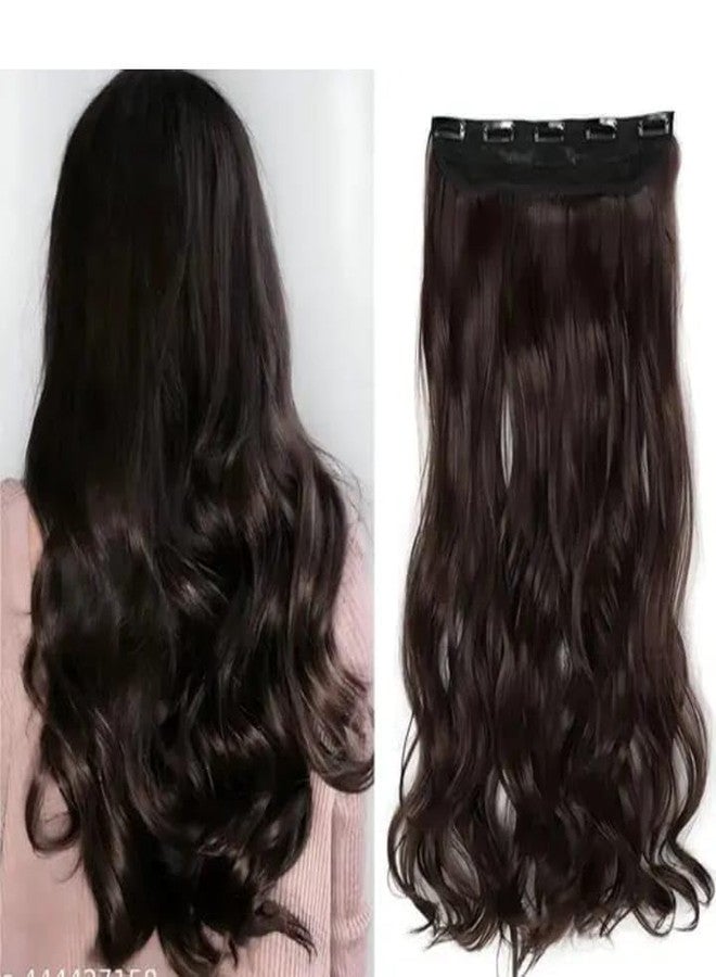 Flushia Hair Extensions And Wigs Women's Natural Brown Curly/Wavy Hair Extensions 5 Clip in 24 Inch Brown (Color) (Pack Of 1pcs) - Image 1