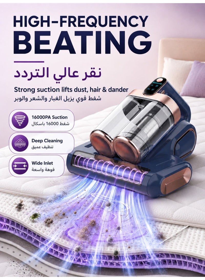 RUIYADA Cordless Mattress Vacuum Cleaner, 16000Pa Powerful Suction Bed Vacuum with UV-C Light & Ultrasonic, High-Frequency Beating, Dual Dust Cup, HEPA Filter, Rechargeable Handheld Dust Mite Remover for Mattress, Sofa, Carpet, Pet Hair - Image 4