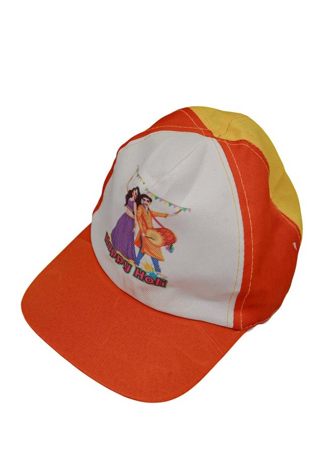 ILEARNNGROW Kids Holi Cap | Lightweight & Comfortable Festival Headwear for Children | Soft Fabric Cap for Holi Celebration, Outdoor Play & School Events | Bright Orange - Image 1