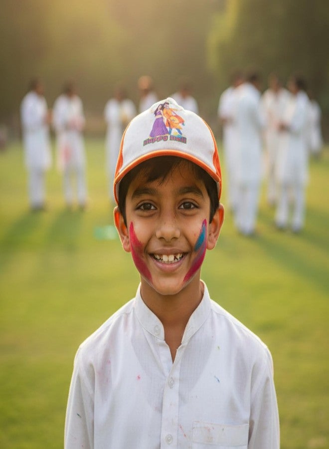 ILEARNNGROW Kids Holi Cap | Lightweight & Comfortable Festival Headwear for Children | Soft Fabric Cap for Holi Celebration, Outdoor Play & School Events | Bright Orange - Image 2