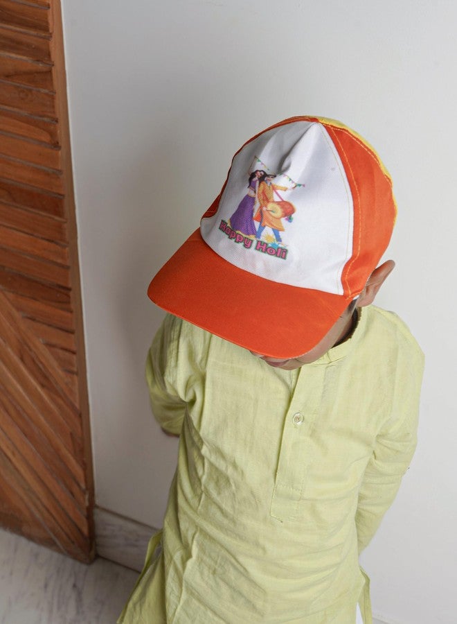 ILEARNNGROW Kids Holi Cap | Lightweight & Comfortable Festival Headwear for Children | Soft Fabric Cap for Holi Celebration, Outdoor Play & School Events | Bright Orange - Image 4