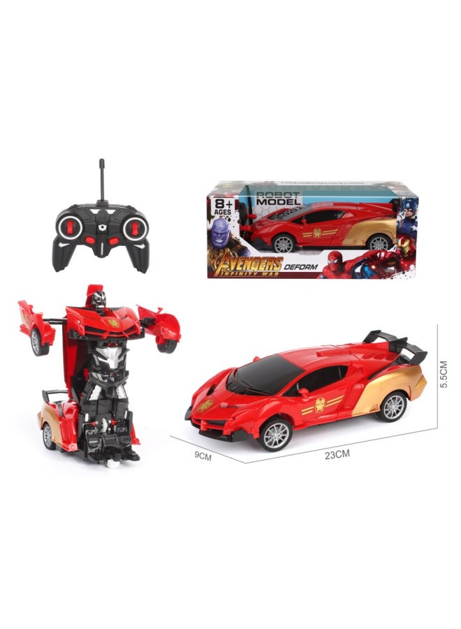 Hot-selling Children's One-on Remote Control Deformation Spray Light Deformation Robot Remote Control Toy Autobots-Color:One Key Deformation Lamborghini Remote Control Car (Iron Man)-Proportion:1:16 - Image 1