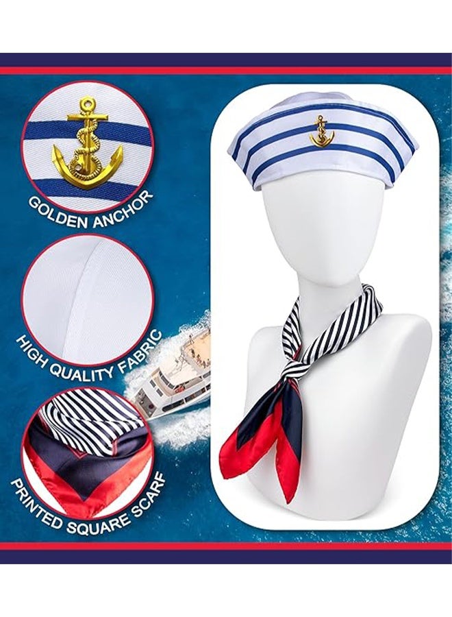 HY 2 Pcs Yacht Captain Hat Sailor Hat and Scarf Set Stripes Sailor Hat and Scarf Set Captain Sailor Costume Accessories for Men and Women One Size - Image 4