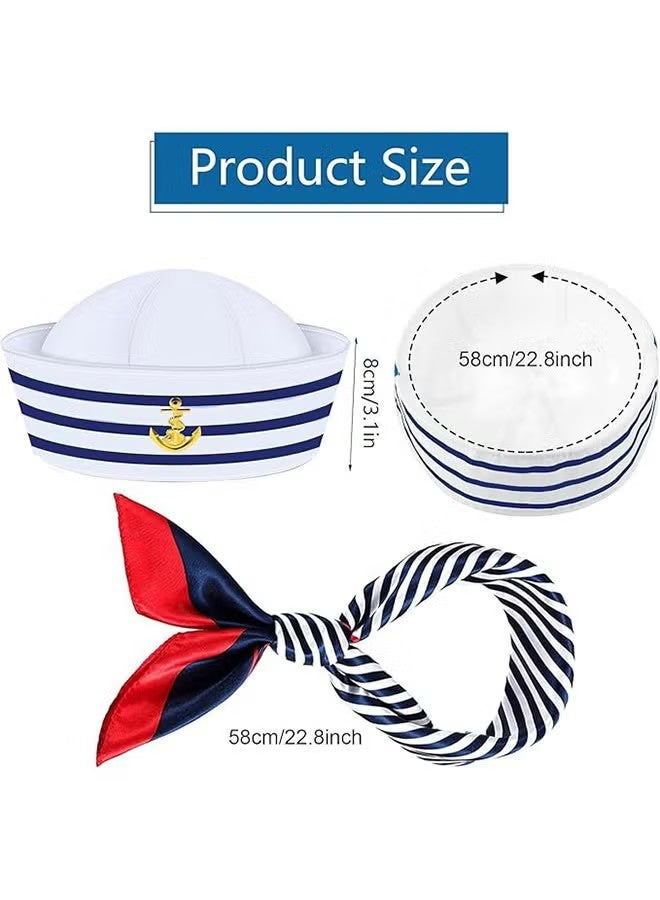 HY 2 Pcs Yacht Captain Hat Sailor Hat and Scarf Set Stripes Sailor Hat and Scarf Set Captain Sailor Costume Accessories for Men and Women One Size - Image 3