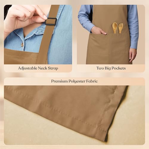 CRASOME Apron for Kitchen | Unisex Cooking Apron with 2 Pockets and Adjustable Straps | Apron for Chef, Hotel, Cafe, Restaurant, Gardening, Workshop (Tan) - Image 3