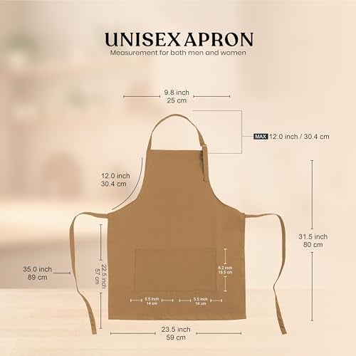 CRASOME Apron for Kitchen | Unisex Cooking Apron with 2 Pockets and Adjustable Straps | Apron for Chef, Hotel, Cafe, Restaurant, Gardening, Workshop (Tan) - Image 4