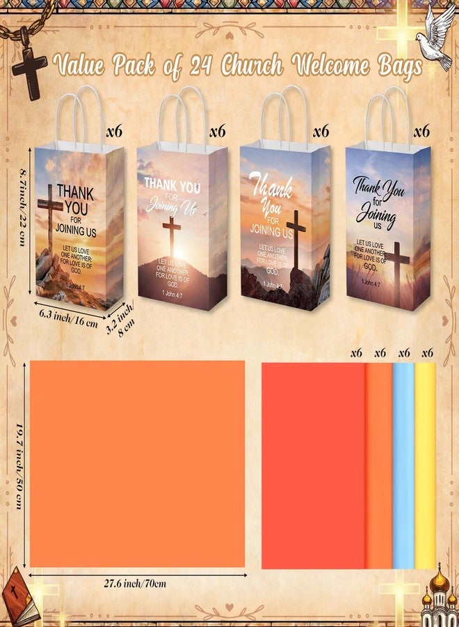 Capoda 24 Pcs Church Welcome Gift Bags with Tissue Paper Religious Bible Paper Bags Christian Goodie Treat Handbags for Church Thanks Birthday Sunday School Party Favor, 8.7x6.3x3.2 Inch - Image 2