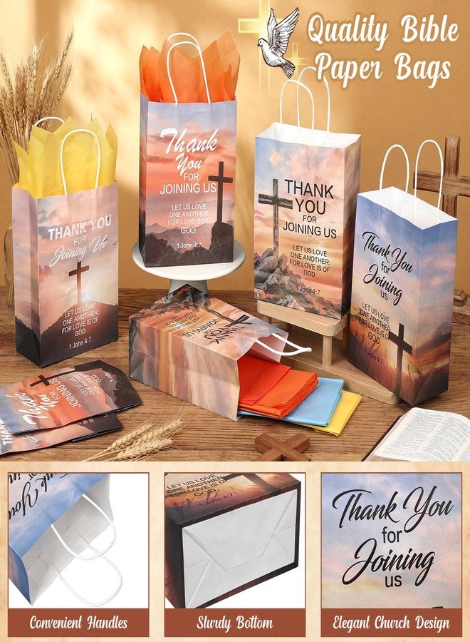 Capoda 24 Pcs Church Welcome Gift Bags with Tissue Paper Religious Bible Paper Bags Christian Goodie Treat Handbags for Church Thanks Birthday Sunday School Party Favor, 8.7x6.3x3.2 Inch - Image 3