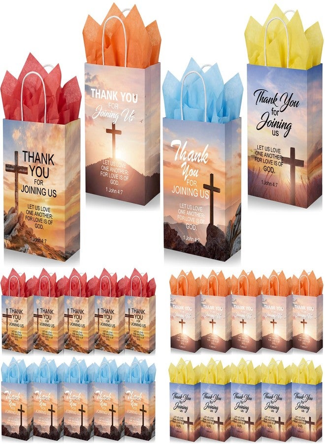 Capoda 24 Pcs Church Welcome Gift Bags with Tissue Paper Religious Bible Paper Bags Christian Goodie Treat Handbags for Church Thanks Birthday Sunday School Party Favor, 8.7x6.3x3.2 Inch - Image 1