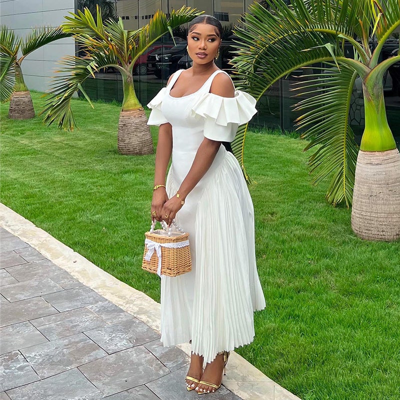 African Style Women's U-Neck Ruffle Sleeve High Waist Maxi Dress - Image 2