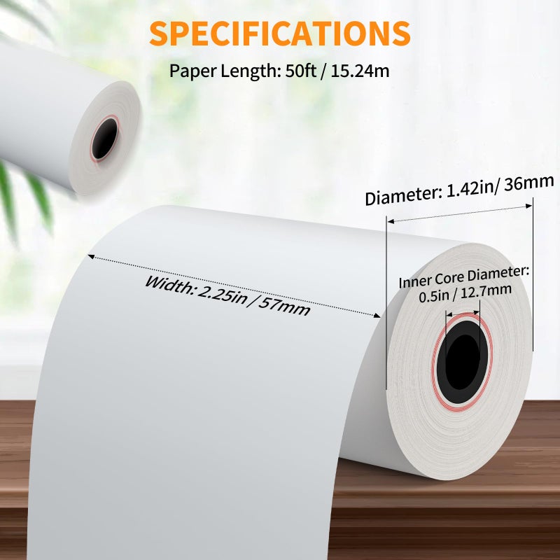 PAPRMA 2 1/4'' X 50' Thermal Paper 50 Rolls  Paprma 2.25X50Ft Receipt Paper Pos Cash Register Paper For Credit Card Machine Square Terminal Clover Mini - Image 2
