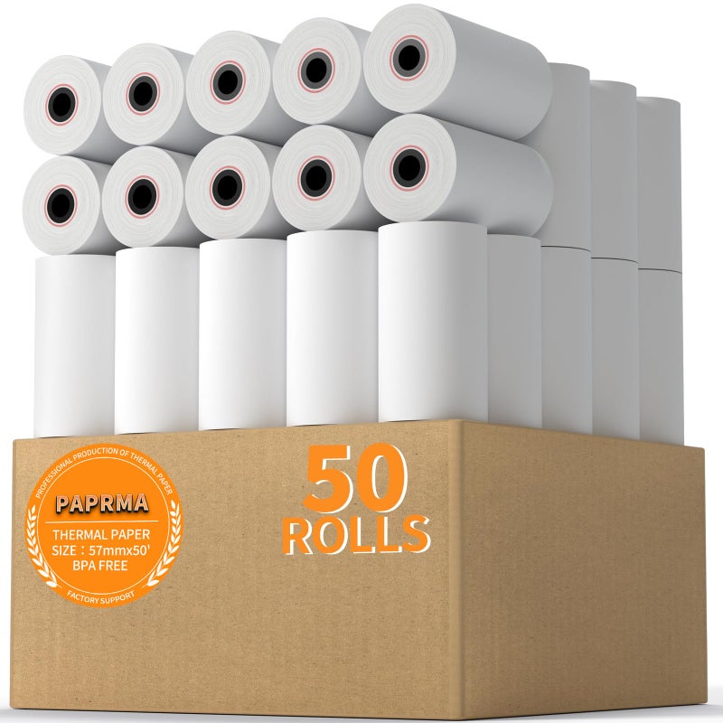 PAPRMA 2 1/4'' X 50' Thermal Paper 50 Rolls  Paprma 2.25X50Ft Receipt Paper Pos Cash Register Paper For Credit Card Machine Square Terminal Clover Mini - Image 1