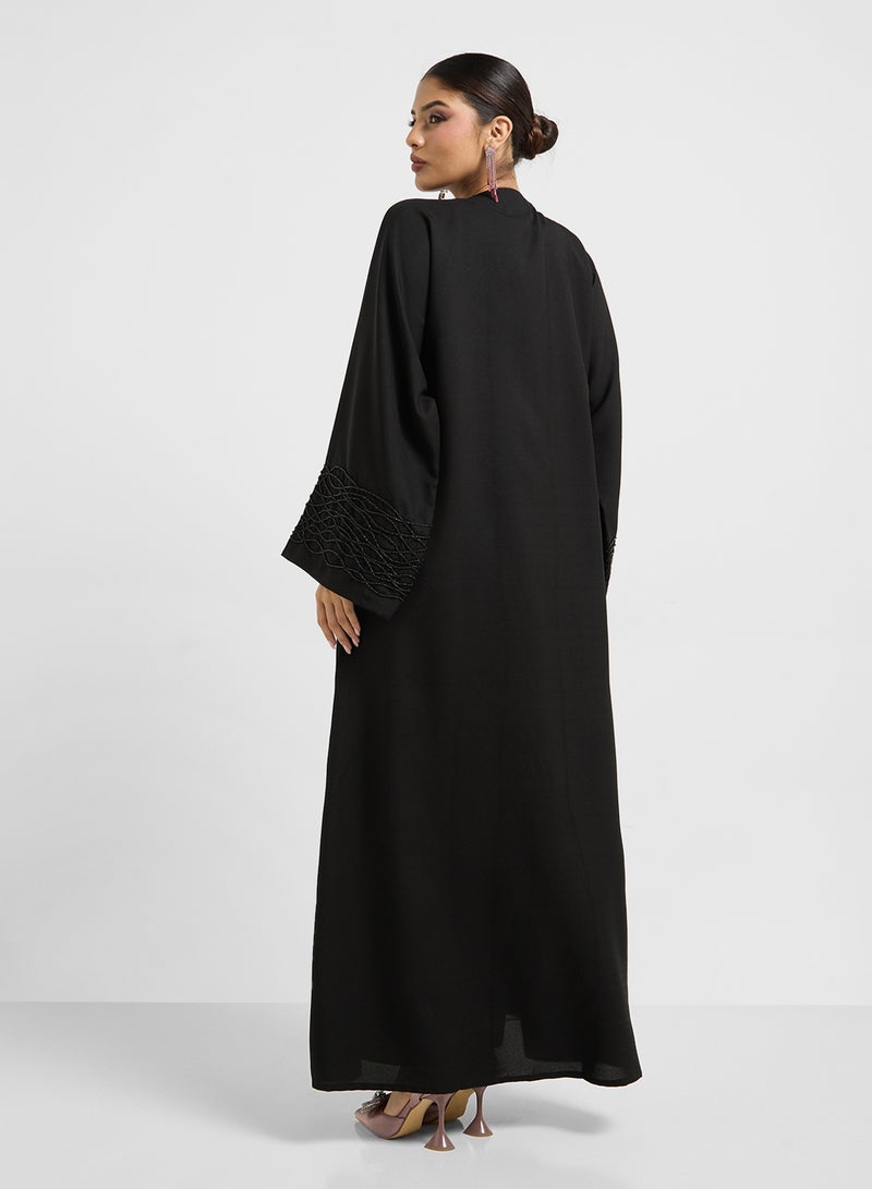 hayas closet Embellished V-Neck Flared Sleeve Abaya - Image 2