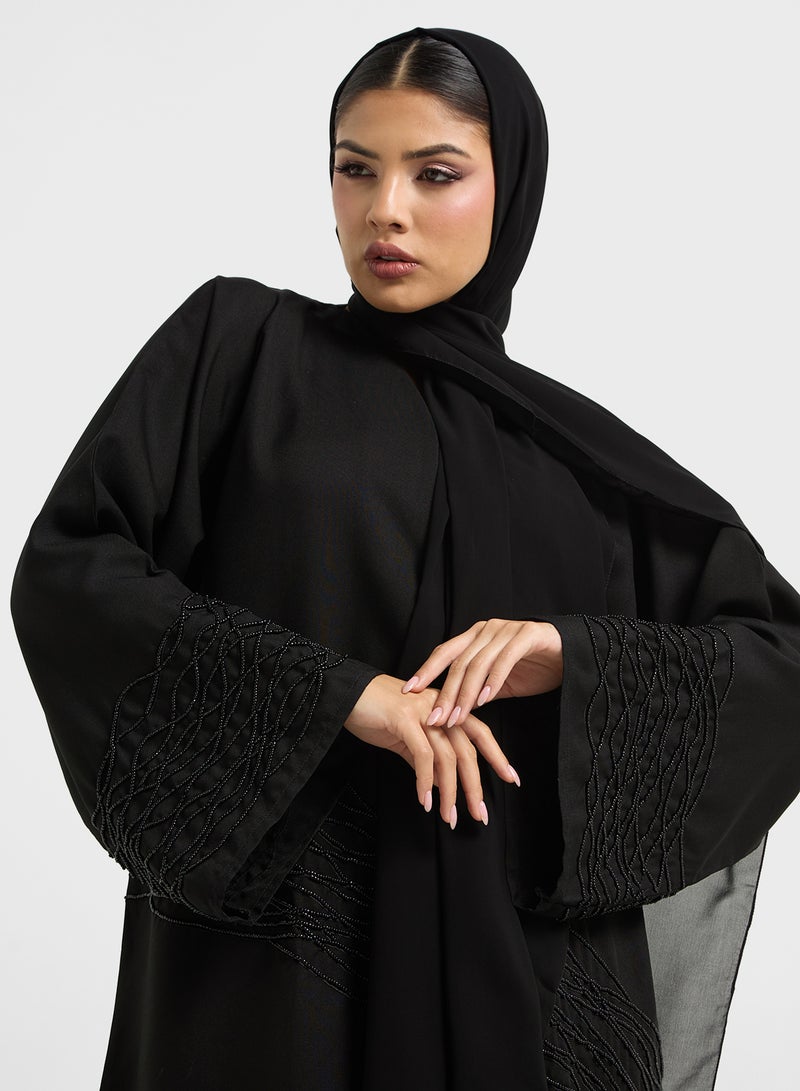 hayas closet Embellished V-Neck Flared Sleeve Abaya - Image 1