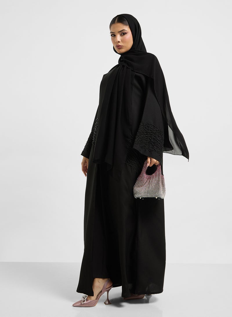 hayas closet Embellished V-Neck Flared Sleeve Abaya - Image 5