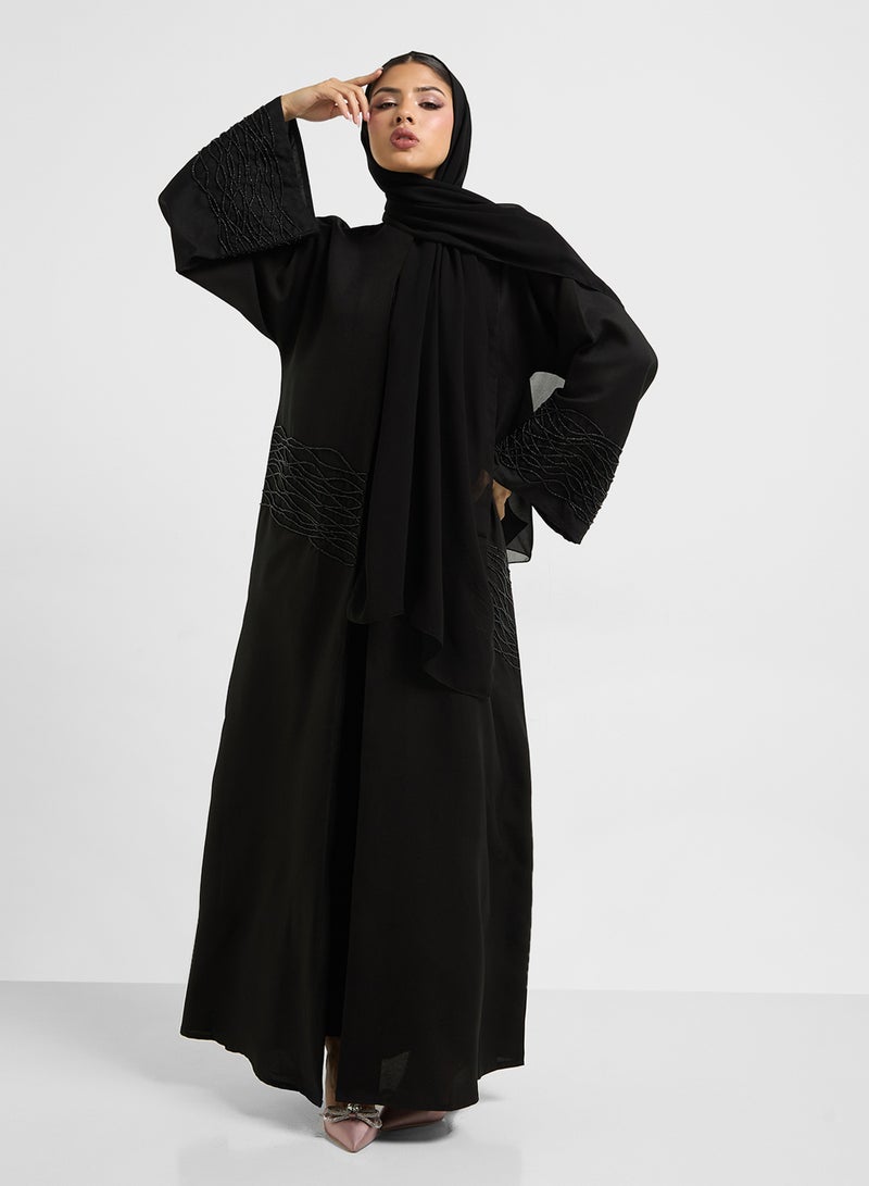 hayas closet Embellished V-Neck Flared Sleeve Abaya - Image 4