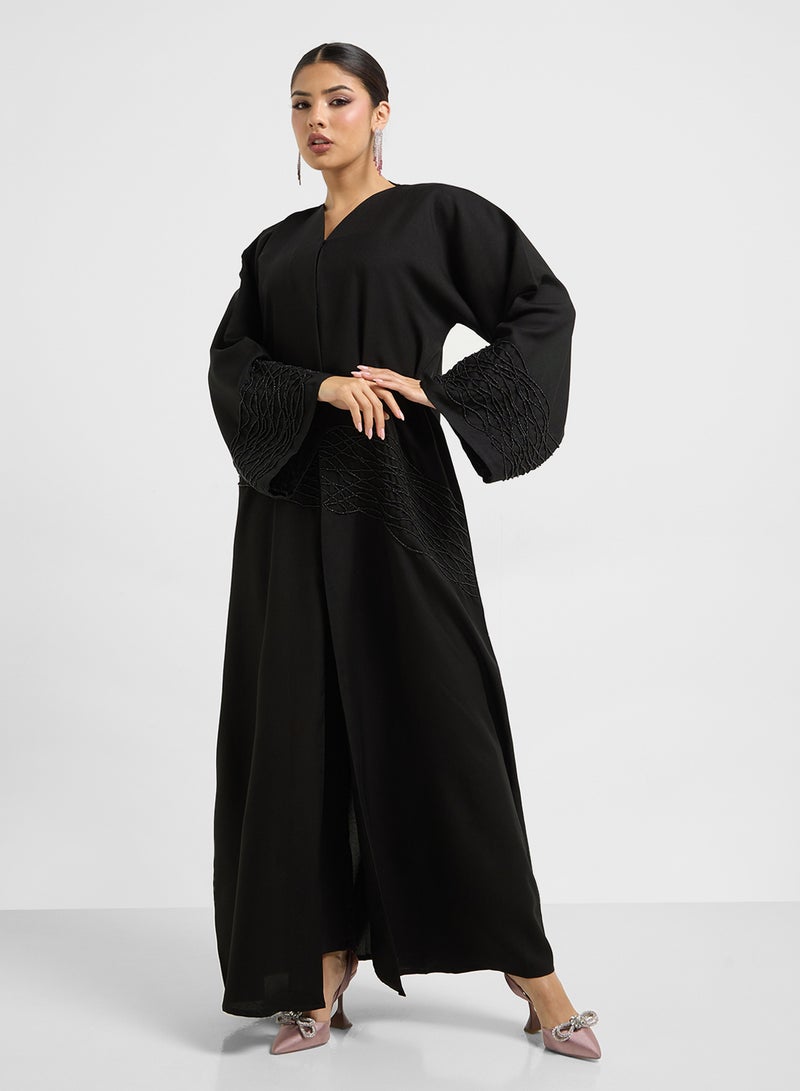 hayas closet Embellished V-Neck Flared Sleeve Abaya - Image 3