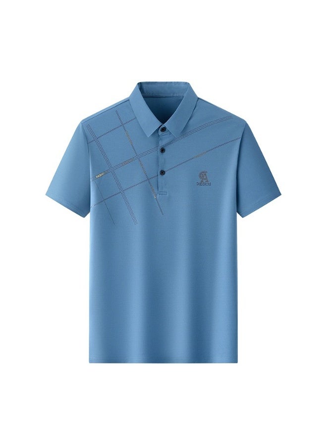 Casual Loose Ice Silk Thin Men's T-Shirt Polo Shirt Summer Breathable Comfortable Dad Style Clothing - Image 1