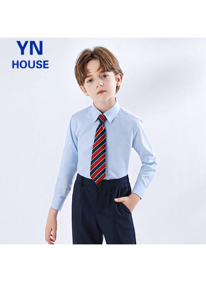 Yinuofang Children's Long-sleeve Blue Dress Shirt For Boys And Girls, Blue, Size 170 - Image 5